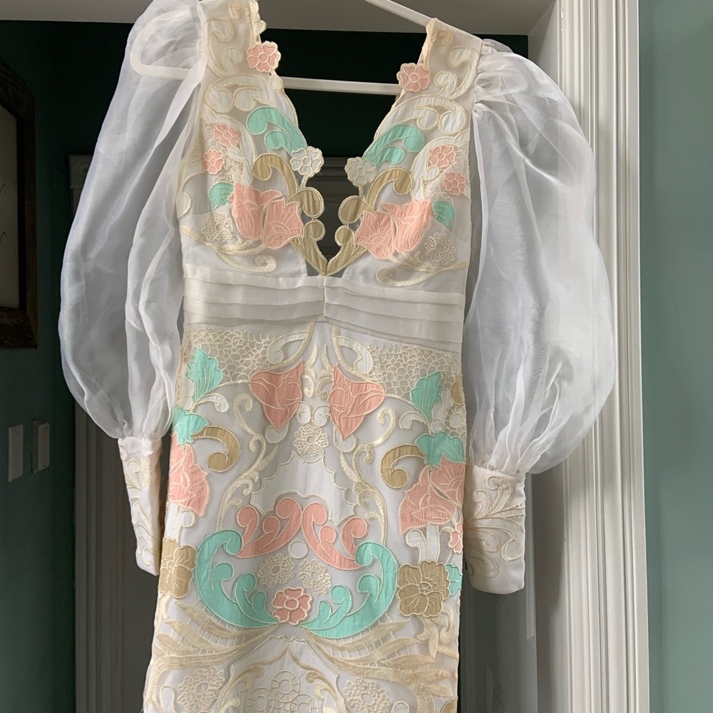 ASOS Edition Cream Dress with Floral Embroidery